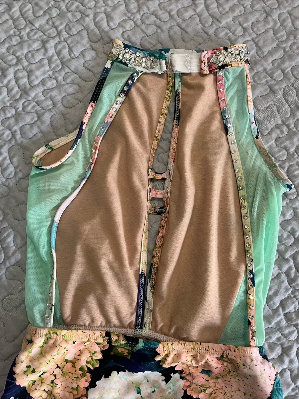 Kandi Kouture CXL Girls' Floral Halter One-Piece Dance Leotard in Mint Green